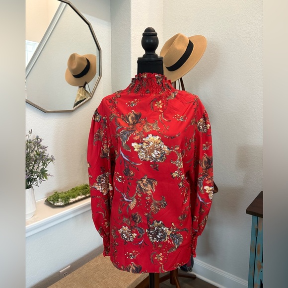 Red Ruched Neck Blouse - Picture 3 of 4